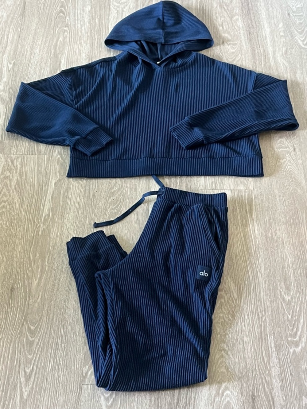 ALO Yoga Navy Ribbed Hoodie & Jogger Set